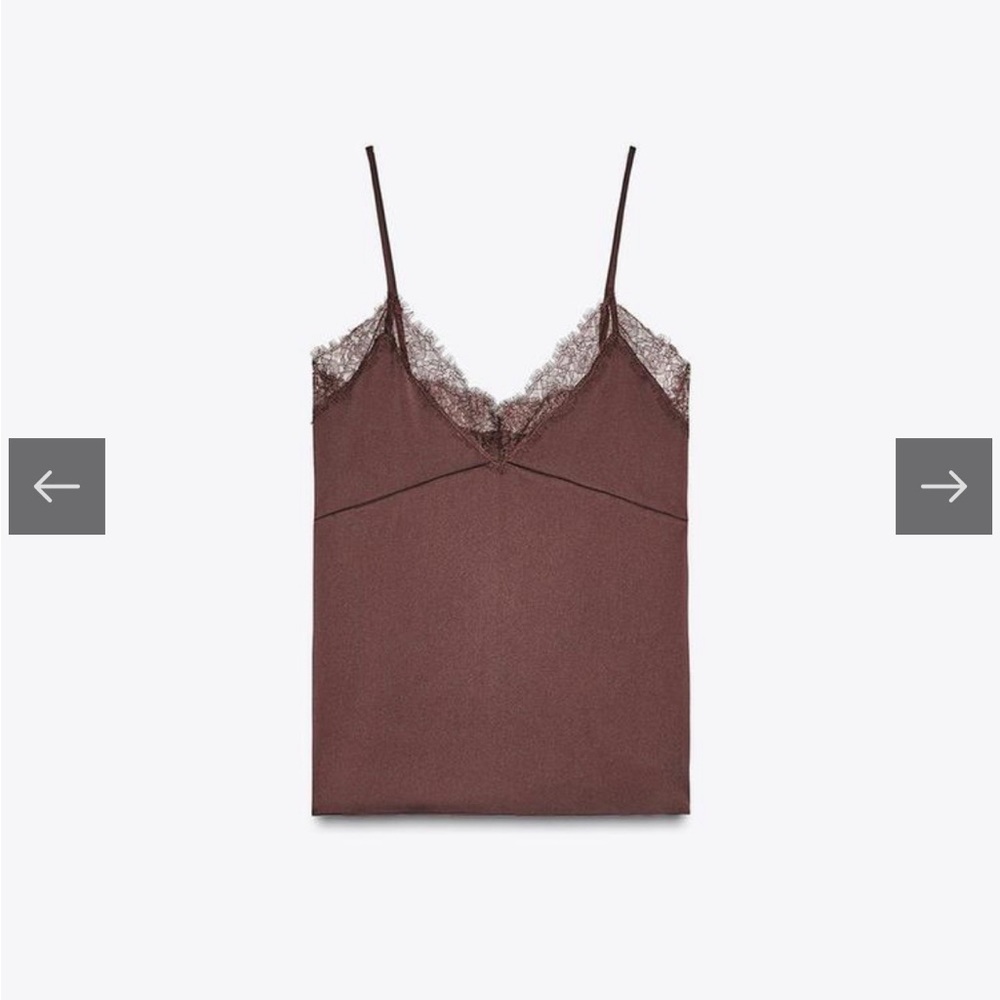 Zara Brown Lace-Trim Satin Camisole